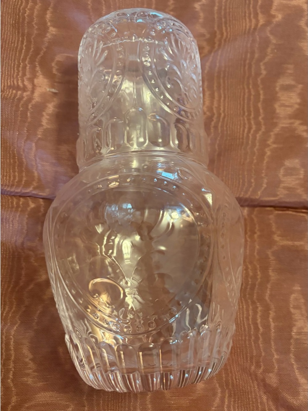 Clear Embossed Bedside Glass Carafe and Cup - Classic Clear NWT - Picture 4 of 9